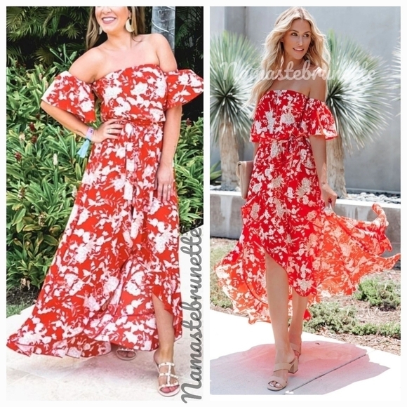 Floral High Low Off The Shoulder Maxi Dress - Picture 2 of 11